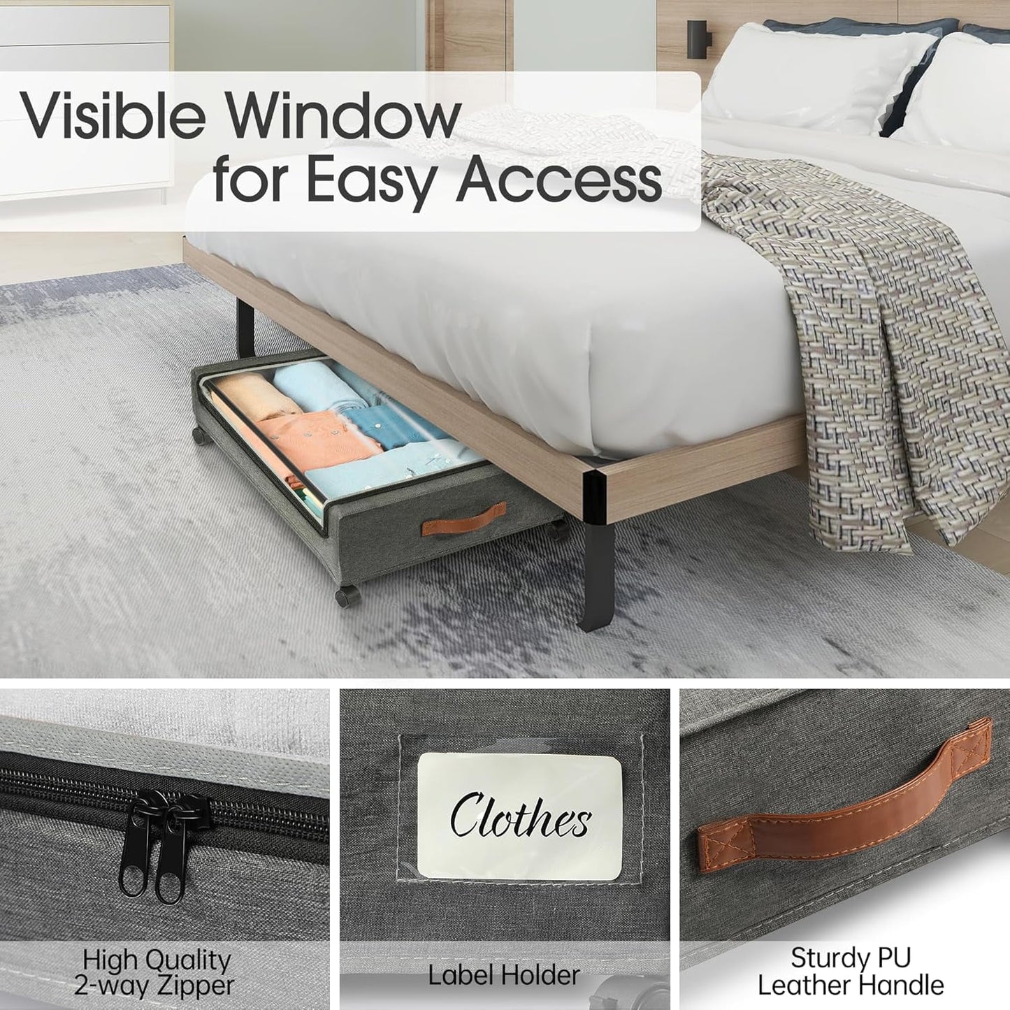 2 Pack under Bed Storage Containers with Wheels, Gray