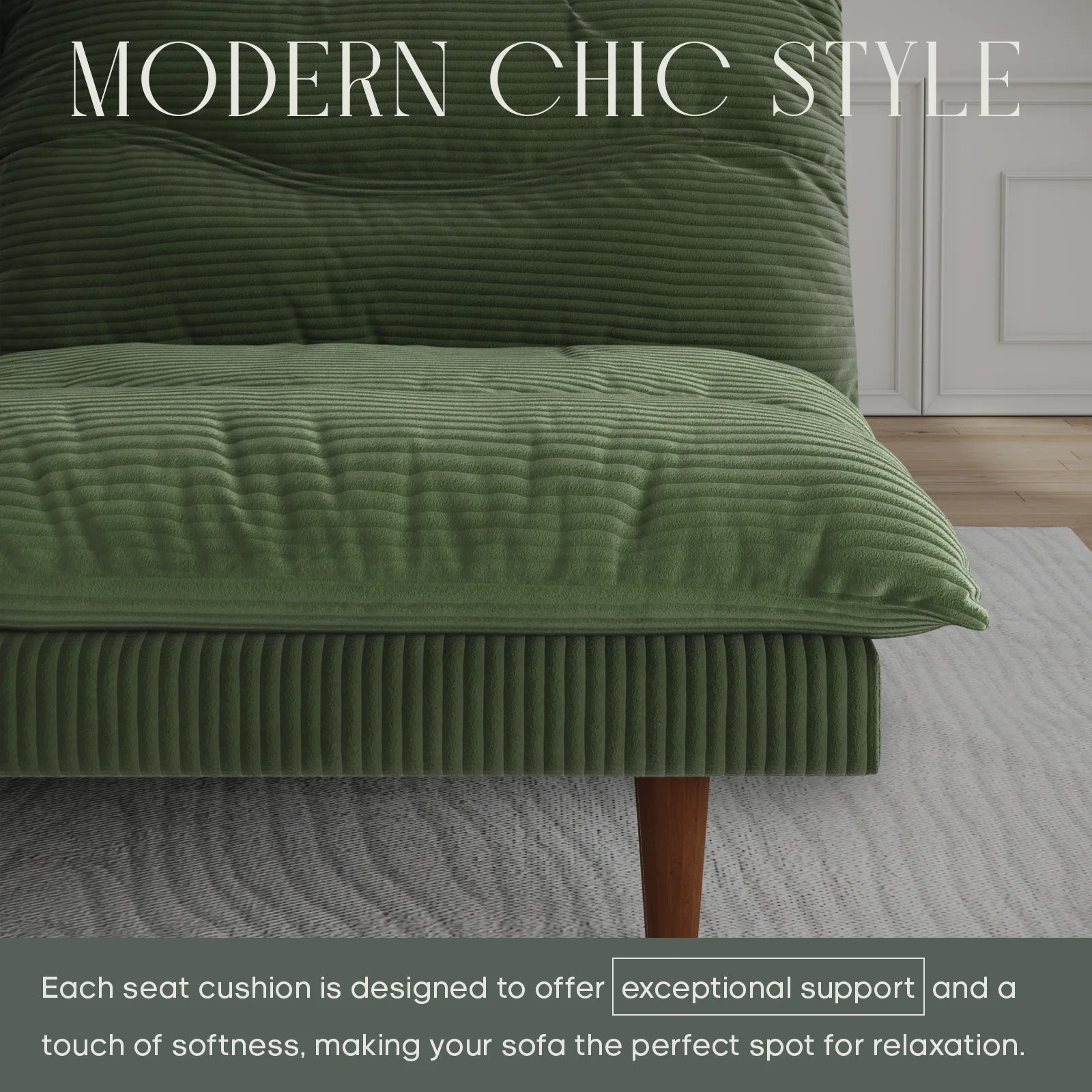 71" Corduroy Futon Convertible Sofa Bed, Loveseat Sleeper Sofa Couch for Living Room Apartment Green