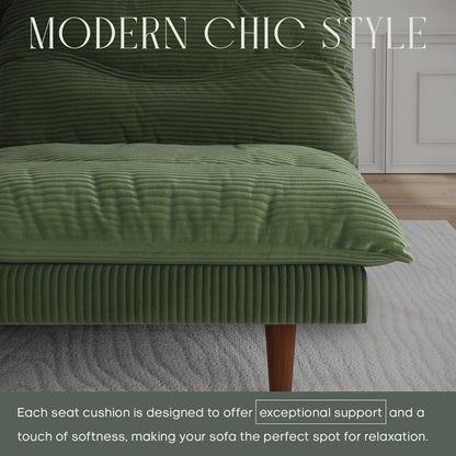 71" Corduroy Futon Convertible Sofa Bed, Loveseat Sleeper Sofa Couch for Living Room Apartment Green