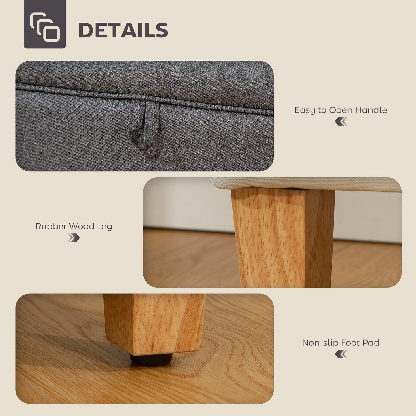 Linen Storage Ottoman for Storage Box, Bed End, Shoe Bench, Seating