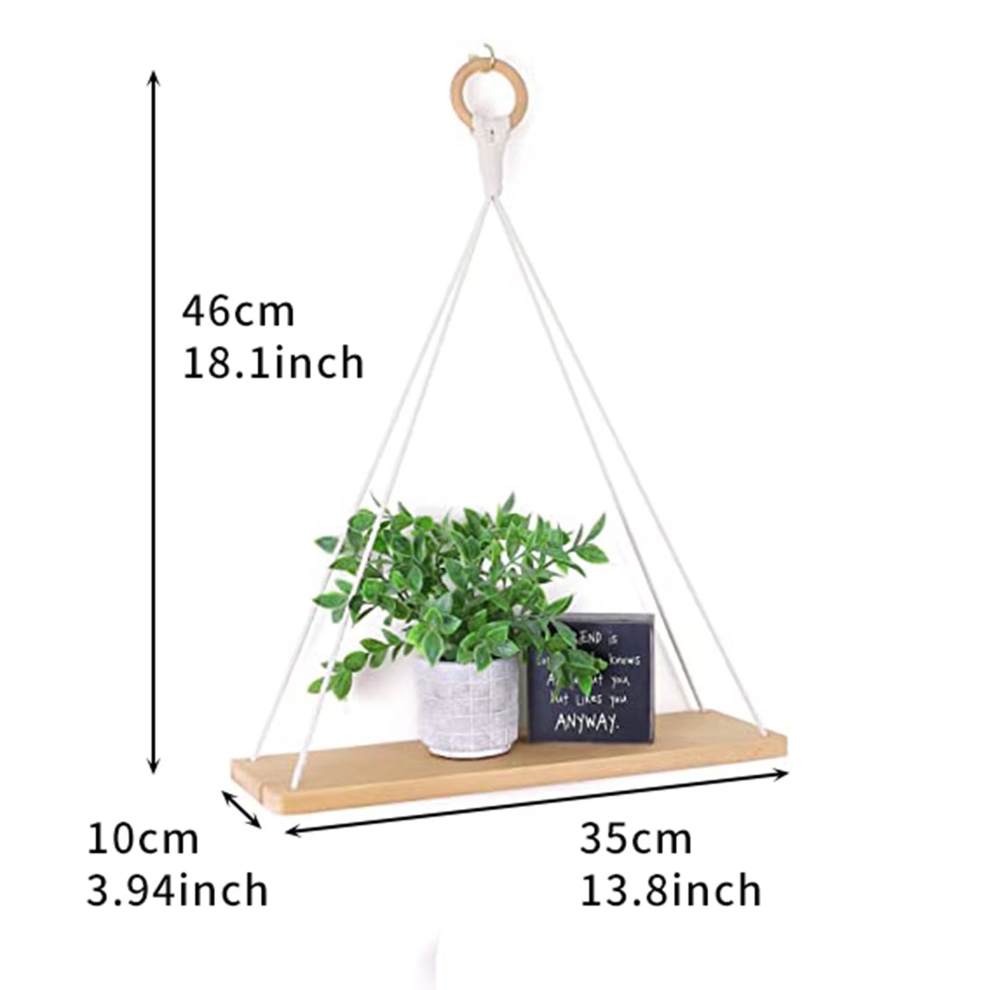 Hanging Shelves for Wall - 1PC Boho Shelf Decor - Macrame Hanging Shelf for Plants - Floating, Rope Bookshelves