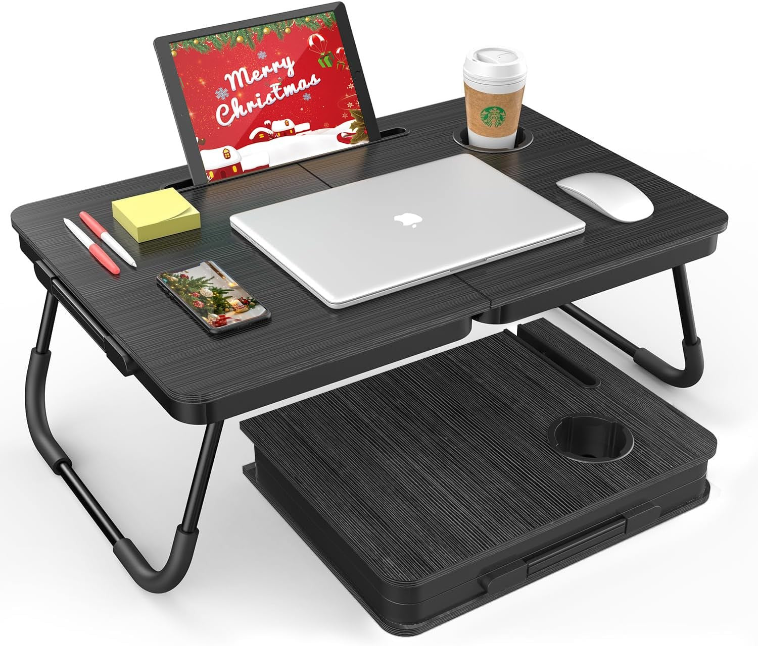 Portable Foldable Laptop Desk for Bed and Couch Adjustable with Cup Holder