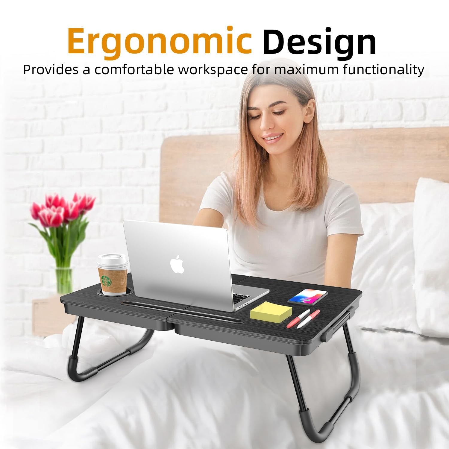 Portable Foldable Laptop Desk for Bed and Couch Adjustable with Cup Holder