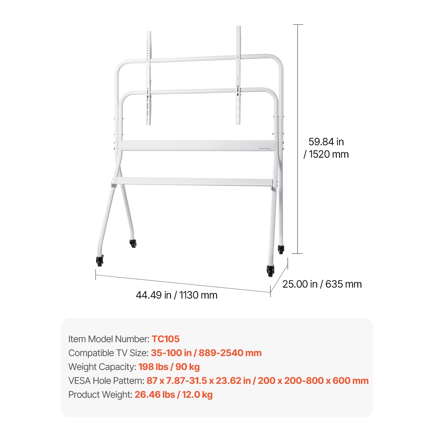 Rolling TV Stand Mobile TV Cart Suit for Various Sizes TV Portable TV Stand with Wheels for Living Room Bedroom Office
