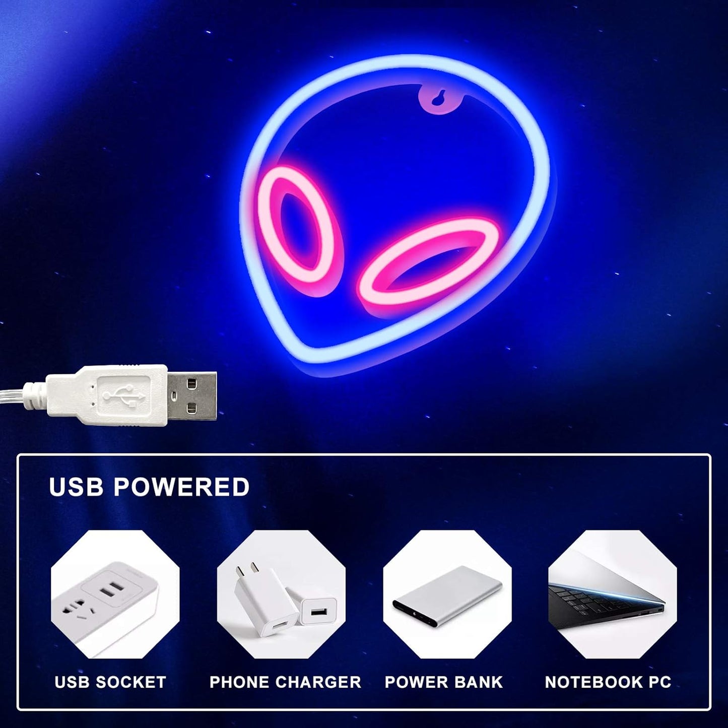 Neon Signs, Alien Neon Lights for Aesthetic Room Decor Light up Sign for Wall Decor Game Room Decor Cool Stuff for Teen Room Decor Led Sign for Man Cave Stuff, Trendy Home Decoration