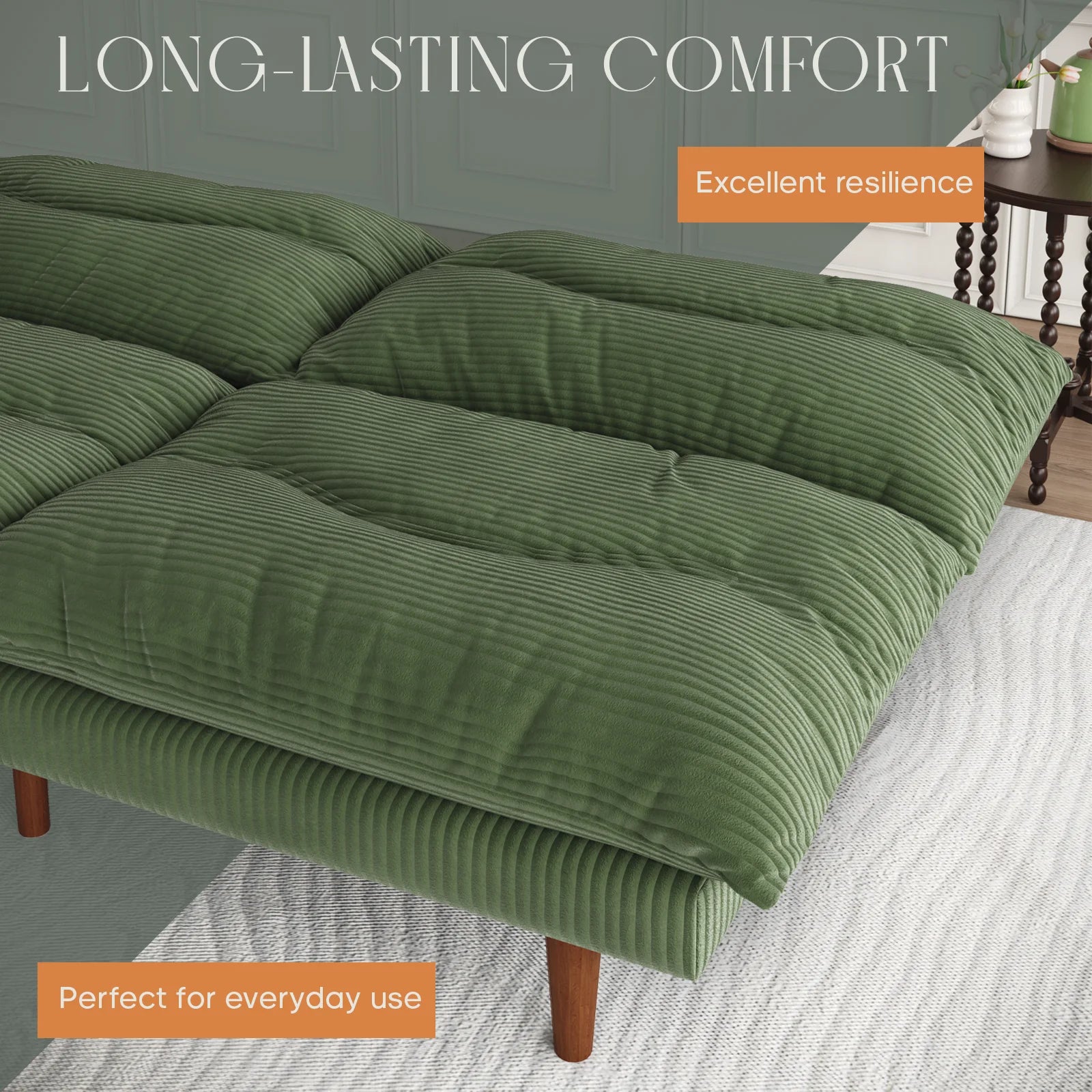71" Corduroy Futon Convertible Sofa Bed, Loveseat Sleeper Sofa Couch for Living Room Apartment Green