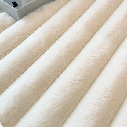 Fluffy Rabbit Plush Elastic Fitted Sheet Mattress Protector Cover Warm Winter Coral Fleece Luxury Double Bed Bedsheet 150