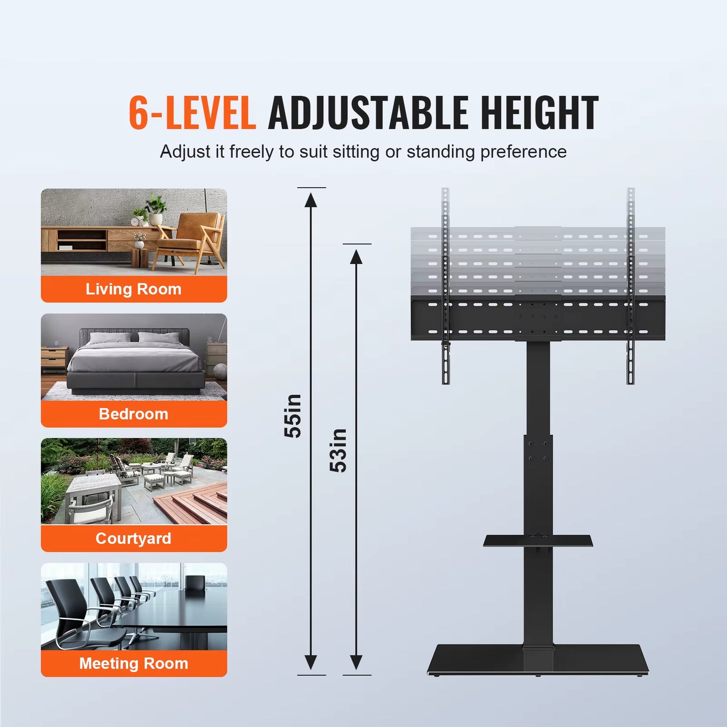TV Stand Mount Swivel TV Stand for 32-55/ 65/ 85 Inch TV Height Adjustable Portable Floor TV Stand Max VESA 600X800Mm
