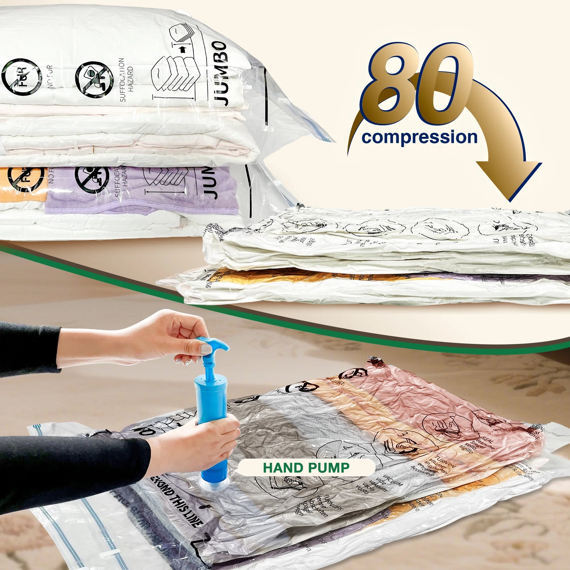 Transparent Storage Bags 20 Pack with Hand Pump - Space Saving Organizer