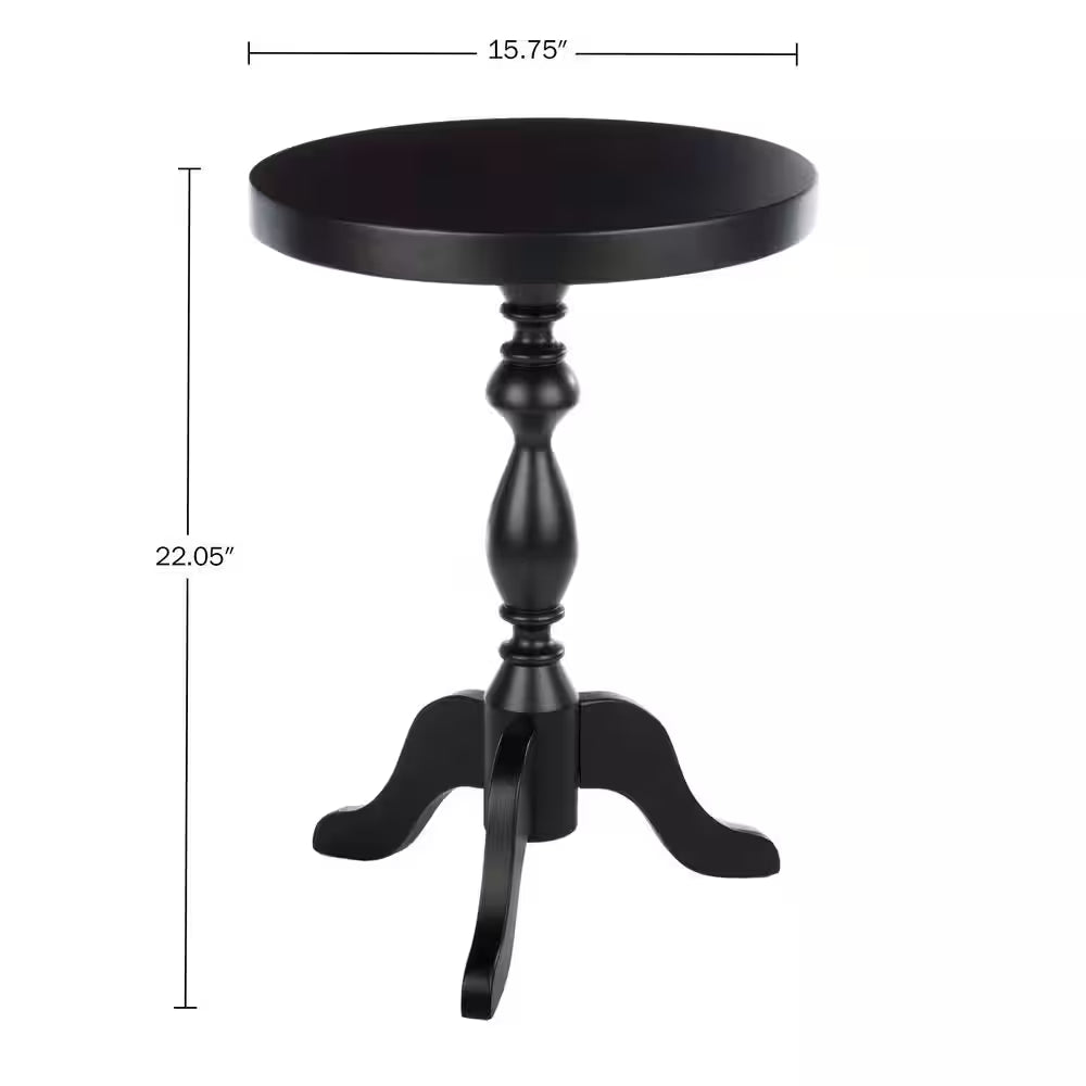 15.75 In. round Wood Pedestal Side Table, Black