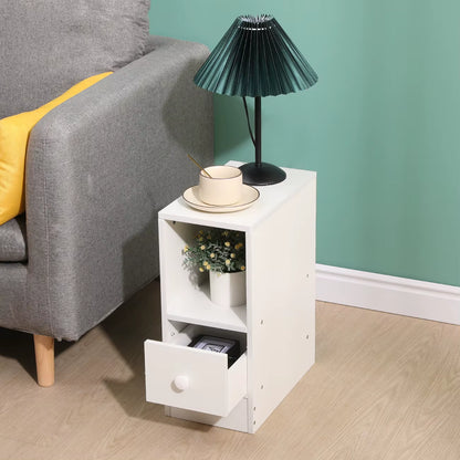 Slim Tall Bedside Table Cabinet with Drawer & Storage Space for Bedroom, Narrow Sofa Side Table End Table