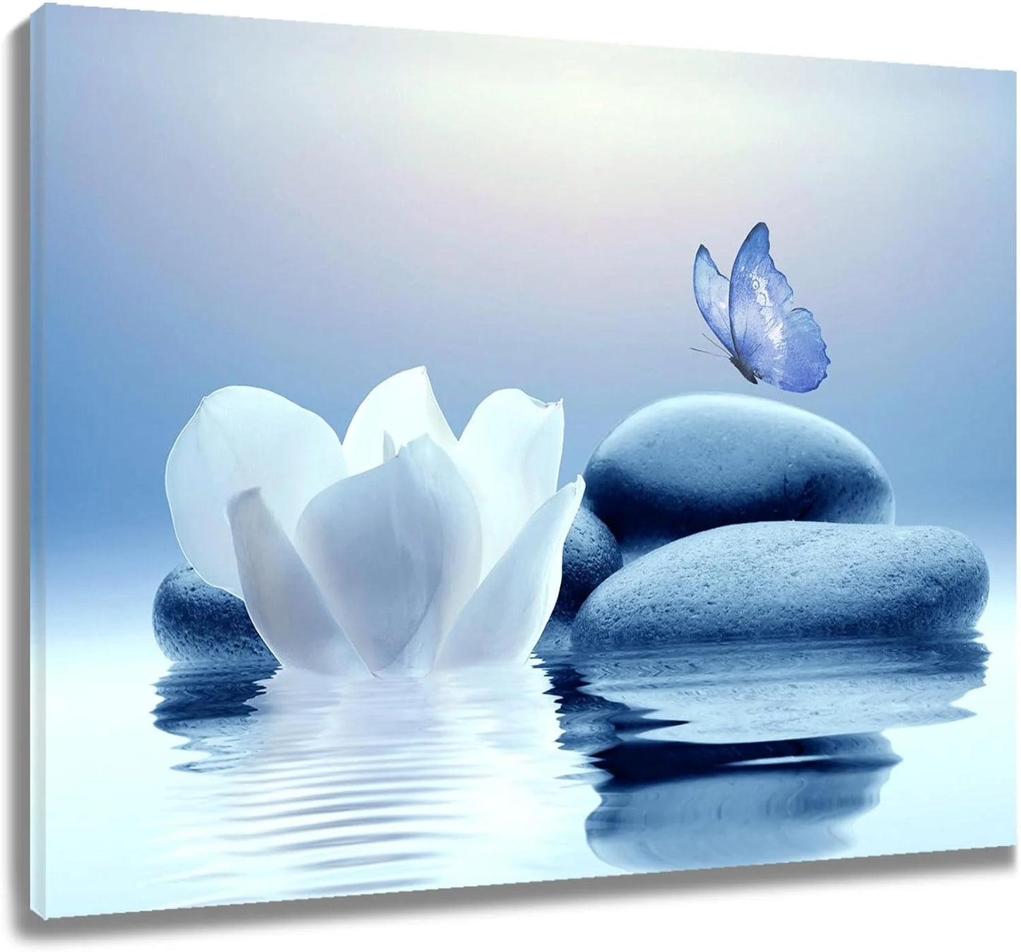 Zen Stone Flower and Butterfly on Lake Wall Art 16" X 12" Framed Canvas Prints