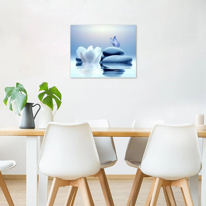 Zen Stone Flower and Butterfly on Lake Wall Art 16" X 12" Framed Canvas Prints