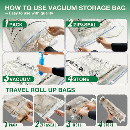Transparent Storage Bags 20 Pack with Hand Pump - Space Saving Organizer