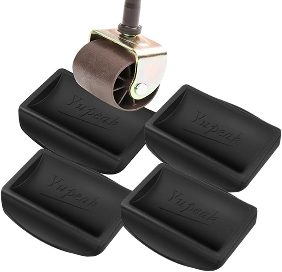Bed Stopper & Furnitures Stopper – Caster Cups Fits to All Wheels of Furniture, Sofas, Beds, Chairs – Furniture Cups Made up of Solid Silicone and Prevents Scratches (4 Pack（Black）)