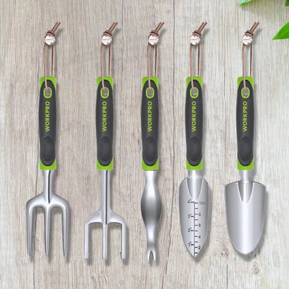 Garden Tool Set, 5 Pieces Gardening Work Gifts, Cast Aluminum Outdoor Hand Tools Kit for Men and Women, Including Trowel Transplanter Weeder Hand Fork Cultivator
