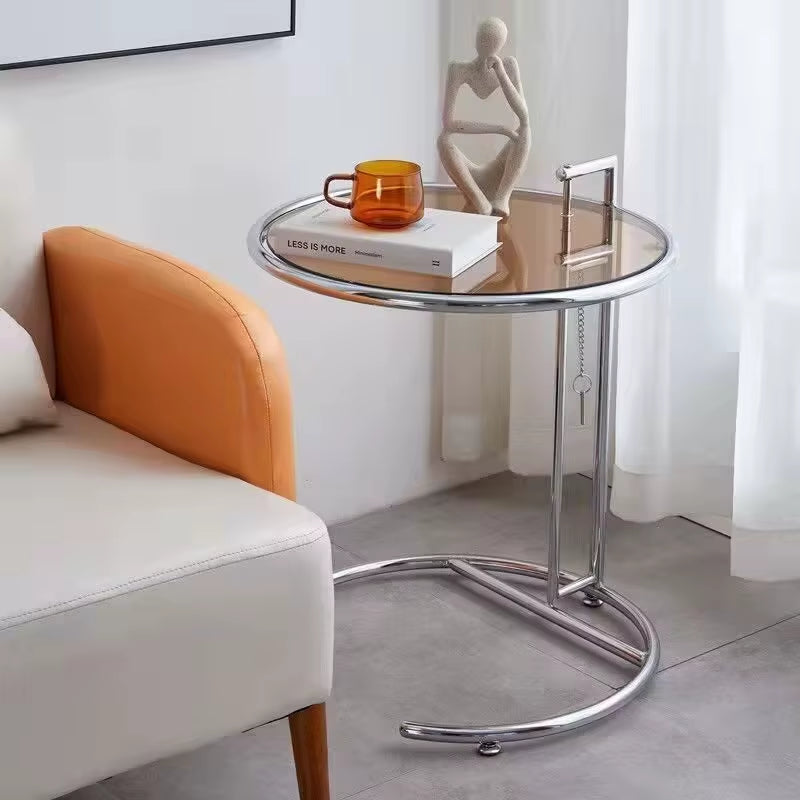 Nordic Glass Coffee Tables Living Room Furniture Side Table Balcony Stainless Steel Lifting Tea Table Transparent Bedside Tables