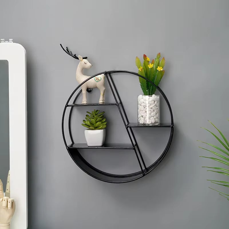Wall Mounted Floating Shelves Decorative Shelves Circular Storage Rack Creative Plant Flower Pot Tray Nordic Home Decoration