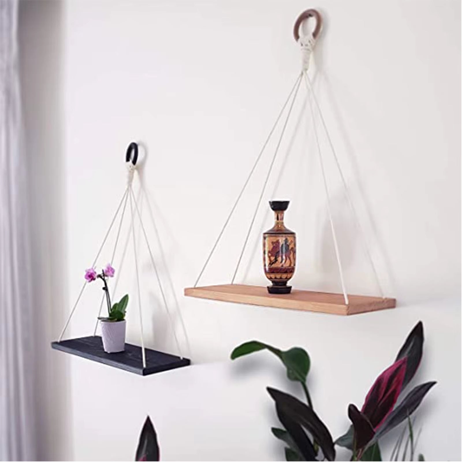 Hanging Shelves for Wall - 1PC Boho Shelf Decor - Macrame Hanging Shelf for Plants - Floating, Rope Bookshelves