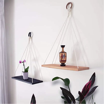 Hanging Shelves for Wall - 1PC Boho Shelf Decor - Macrame Hanging Shelf for Plants - Floating, Rope Bookshelves