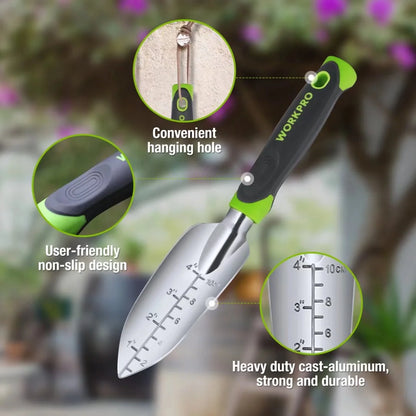 Garden Tool Set, 5 Pieces Gardening Work Gifts, Cast Aluminum Outdoor Hand Tools Kit for Men and Women, Including Trowel Transplanter Weeder Hand Fork Cultivator