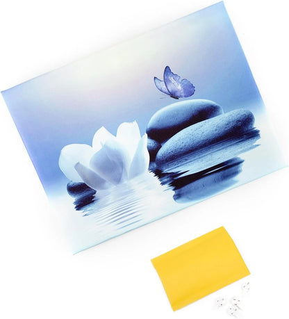 Zen Stone Flower and Butterfly on Lake Wall Art 16" X 12" Framed Canvas Prints