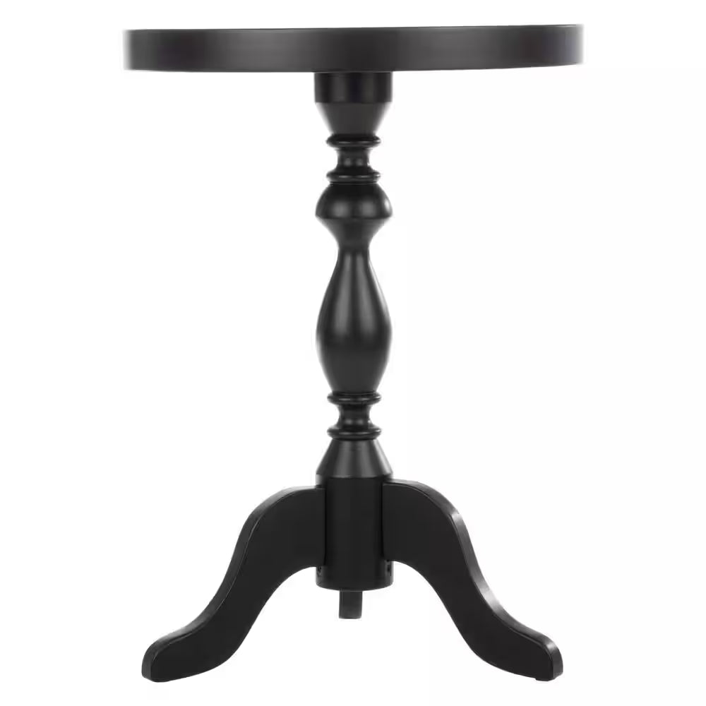 15.75 In. round Wood Pedestal Side Table, Black