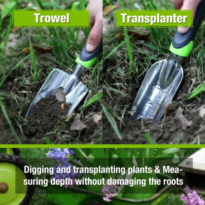 Garden Tool Set, 5 Pieces Gardening Work Gifts, Cast Aluminum Outdoor Hand Tools Kit for Men and Women, Including Trowel Transplanter Weeder Hand Fork Cultivator
