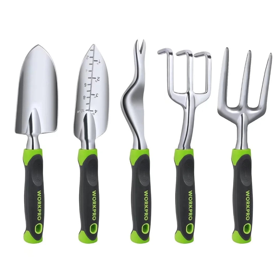 Garden Tool Set, 5 Pieces Gardening Work Gifts, Cast Aluminum Outdoor Hand Tools Kit for Men and Women, Including Trowel Transplanter Weeder Hand Fork Cultivator