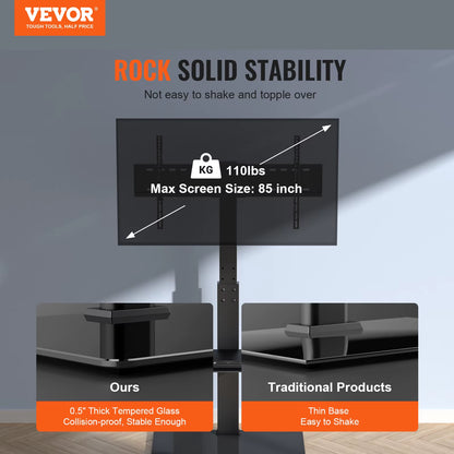 TV Stand Mount Swivel TV Stand for 32-55/ 65/ 85 Inch TV Height Adjustable Portable Floor TV Stand Max VESA 600X800Mm