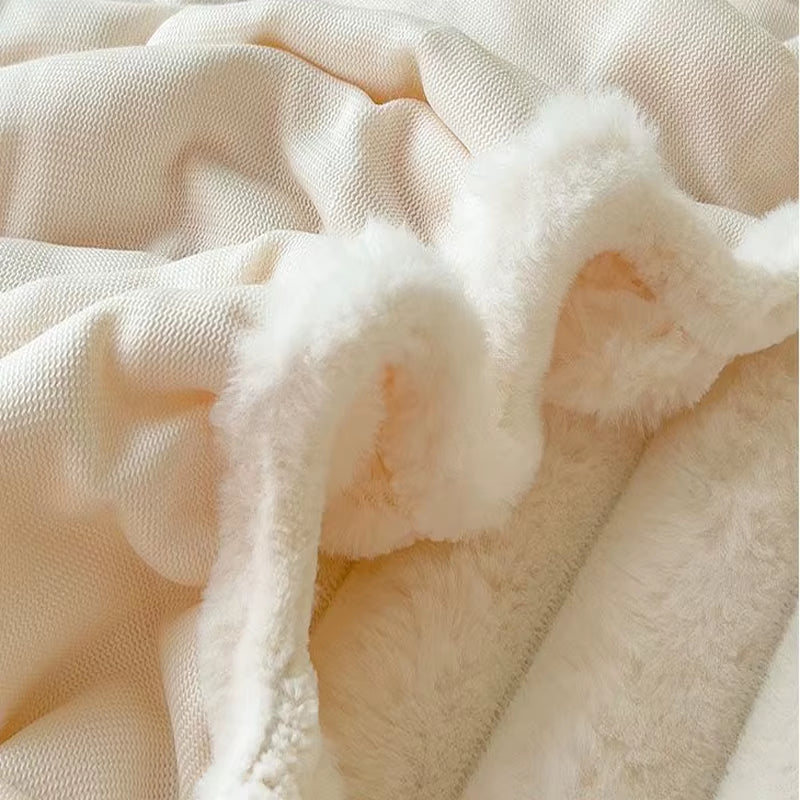 Fluffy Rabbit Plush Elastic Fitted Sheet Mattress Protector Cover Warm Winter Coral Fleece Luxury Double Bed Bedsheet 150