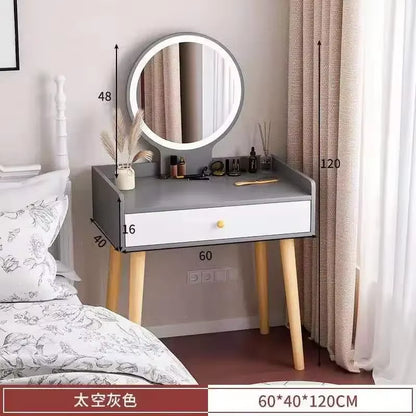 50/60/70Cm Vanity Desk with Touch Screen Lighted Mirror with Drawer Makeup Vanity Table Set Bedroom Dressing Table Storage Shelf