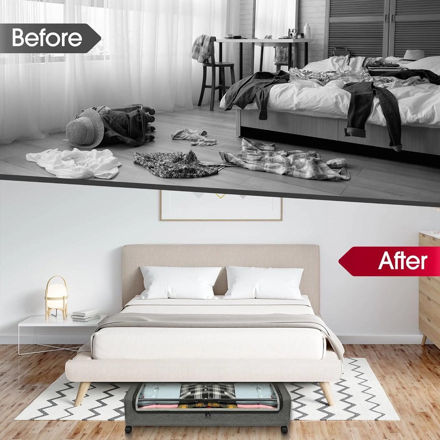 2 Pack under Bed Storage Containers with Wheels, Gray