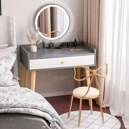 50/60/70Cm Vanity Desk with Touch Screen Lighted Mirror with Drawer Makeup Vanity Table Set Bedroom Dressing Table Storage Shelf
