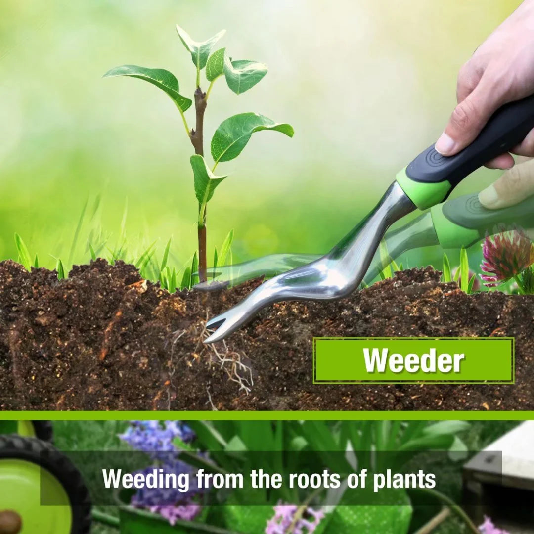 Garden Tool Set, 5 Pieces Gardening Work Gifts, Cast Aluminum Outdoor Hand Tools Kit for Men and Women, Including Trowel Transplanter Weeder Hand Fork Cultivator