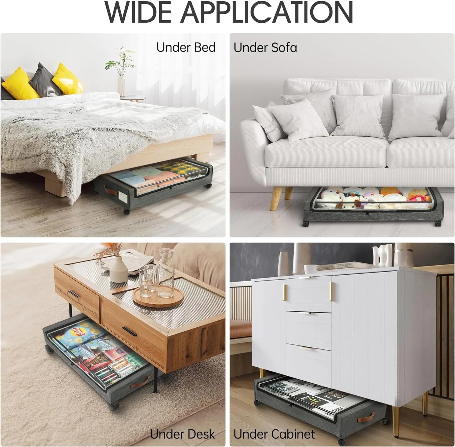 2 Pack under Bed Storage Containers with Wheels, Gray