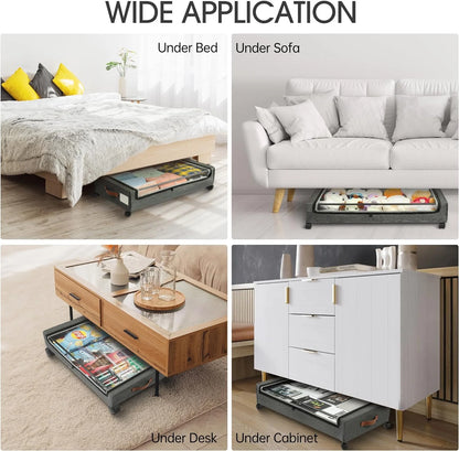 2 Pack under Bed Storage Containers with Wheels, Gray