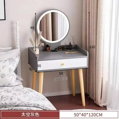 50/60/70Cm Vanity Desk with Touch Screen Lighted Mirror with Drawer Makeup Vanity Table Set Bedroom Dressing Table Storage Shelf