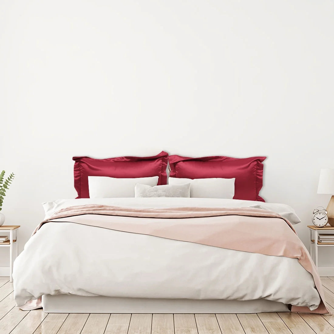 2-Pack Satin Silk Envelope Closure Pillow Shams Wine Red Queen