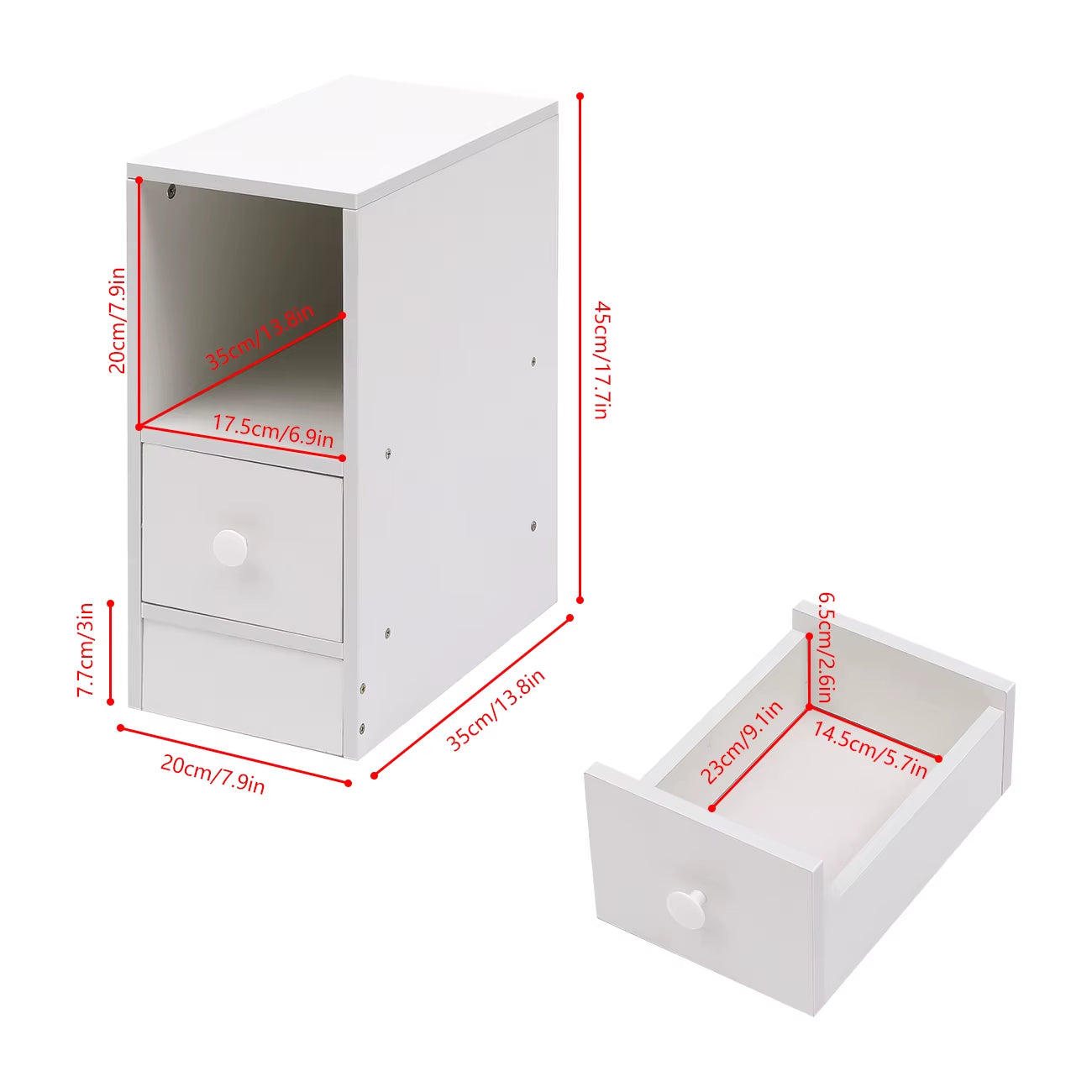 Slim Tall Bedside Table Cabinet with Drawer & Storage Space for Bedroom, Narrow Sofa Side Table End Table