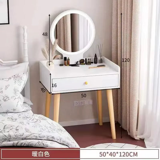 50/60/70Cm Vanity Desk with Touch Screen Lighted Mirror with Drawer Makeup Vanity Table Set Bedroom Dressing Table Storage Shelf