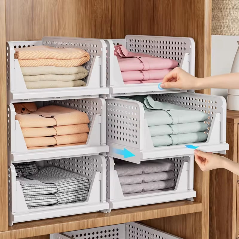 1-2Pieces Stackable Wardrobe Storage Baskets Multifunctional Foldable Wardrobe Storage Rack Suitable for Bathroom Kitchen Laundr