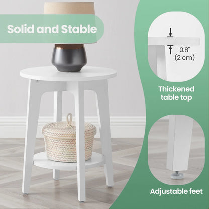 round Modern End Table, 2-Tier Side Table for Living Room, Bedroom, Nightstand, White