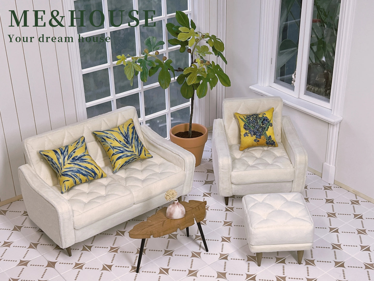 1/6 Bjd Ob11 Miniature Dollhouse Furniture Mini Model Living Room Furniture Kitchen Sofa/Footstool
