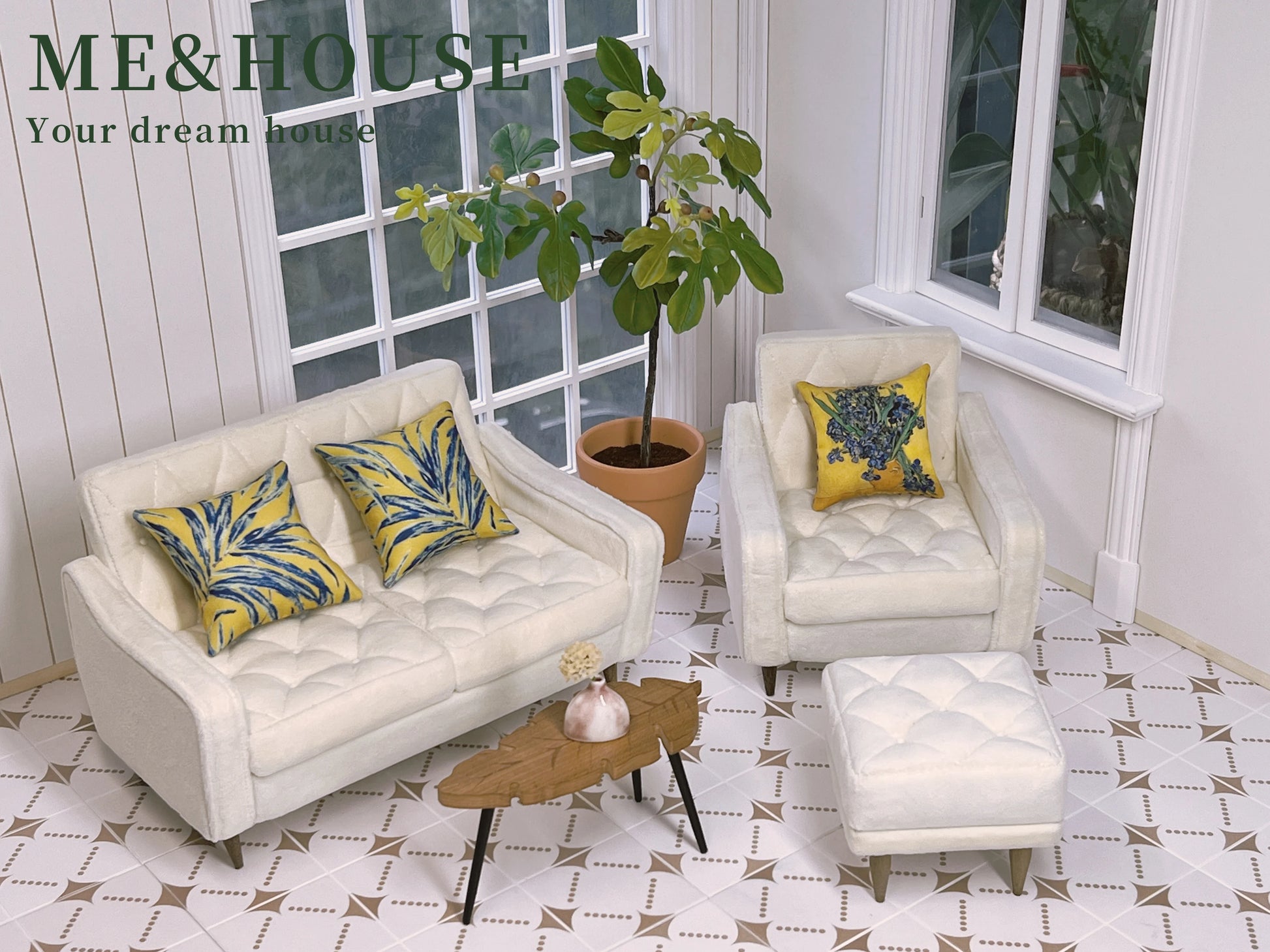 1/6 Bjd Ob11 Miniature Dollhouse Furniture Mini Model Living Room Furniture Kitchen Sofa/Footstool