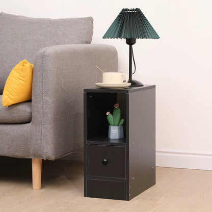 Slim Tall Bedside Table Cabinet with Drawer & Storage Space for Bedroom, Narrow Sofa Side Table End Table