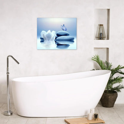Zen Stone Flower and Butterfly on Lake Wall Art 16" X 12" Framed Canvas Prints