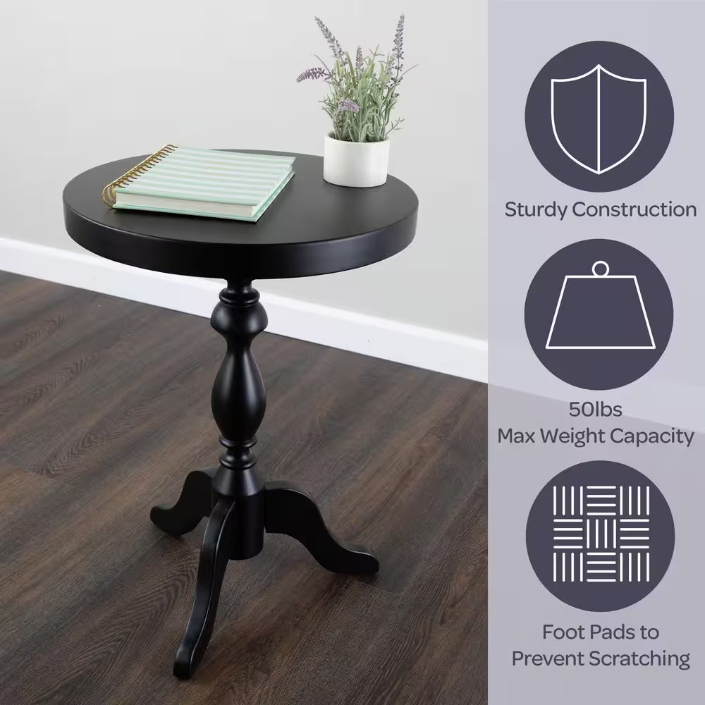 15.75 In. round Wood Pedestal Side Table, Black