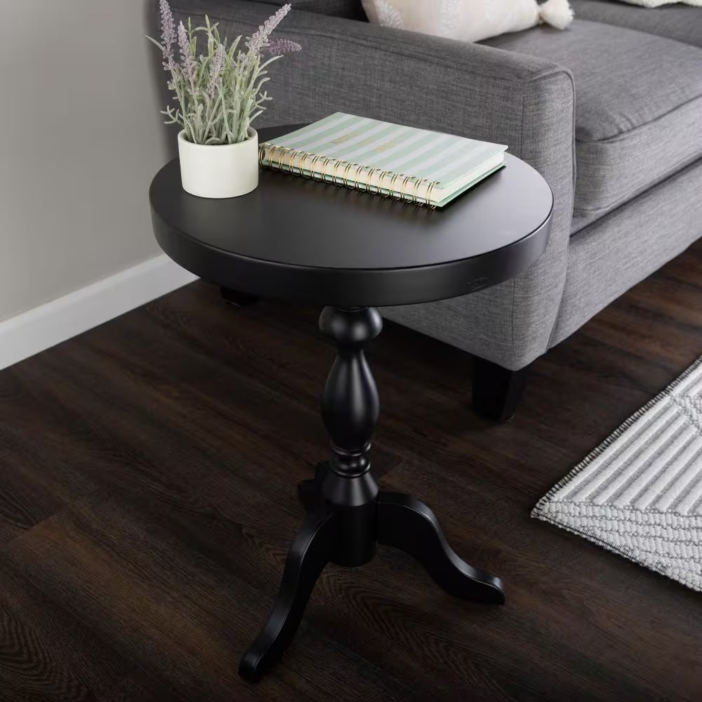 15.75 In. round Wood Pedestal Side Table, Black