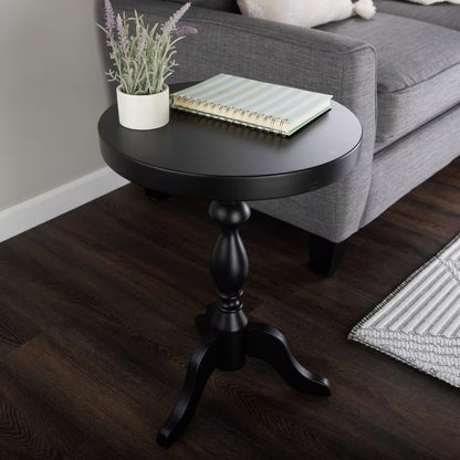 15.75 In. round Wood Pedestal Side Table, Black